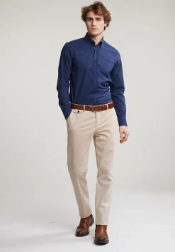 New River Woods Custom fit effen hemd blauw -