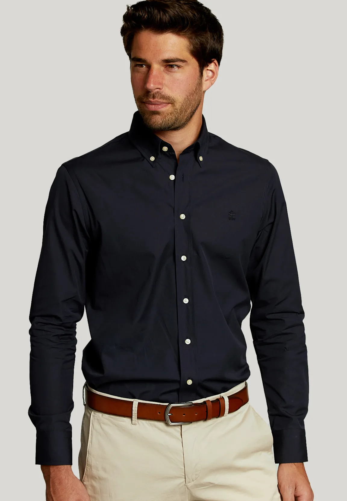 Best River Woods Custom fit effen hemd in blauw -