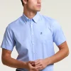 Sale River Woods Custom fit effen hemd korte mouwen blauw -
