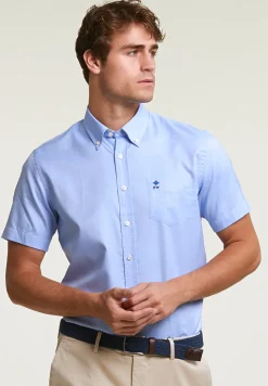 Sale River Woods Custom fit effen hemd korte mouwen blauw -