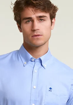 Sale River Woods Custom fit effen hemd korte mouwen blauw -