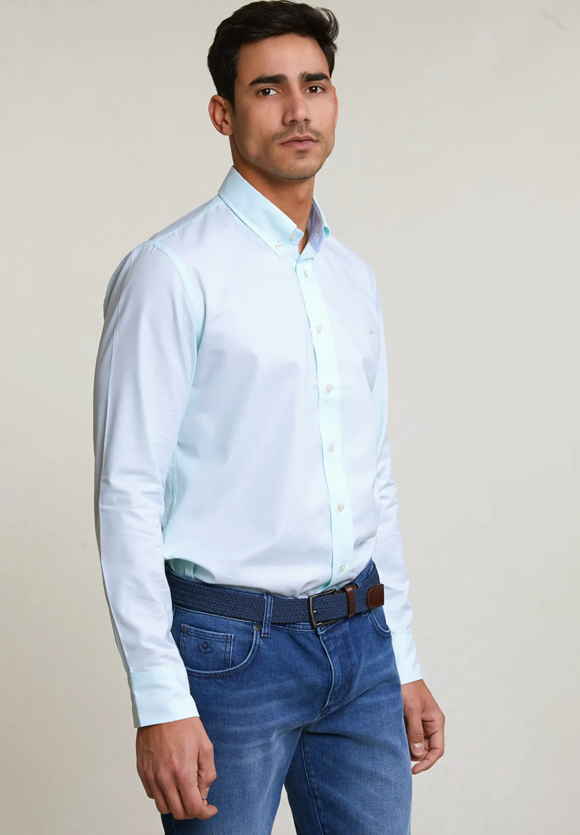 Clearance River Woods Custom fit effen katoenen hemd groen -