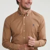 New River Woods Custom fit effen katoenen hemd caramel -