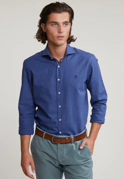 Sale River Woods Custom fit effen katoenen hemd blauw -