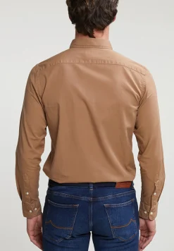 New River Woods Custom fit effen katoenen hemd caramel -