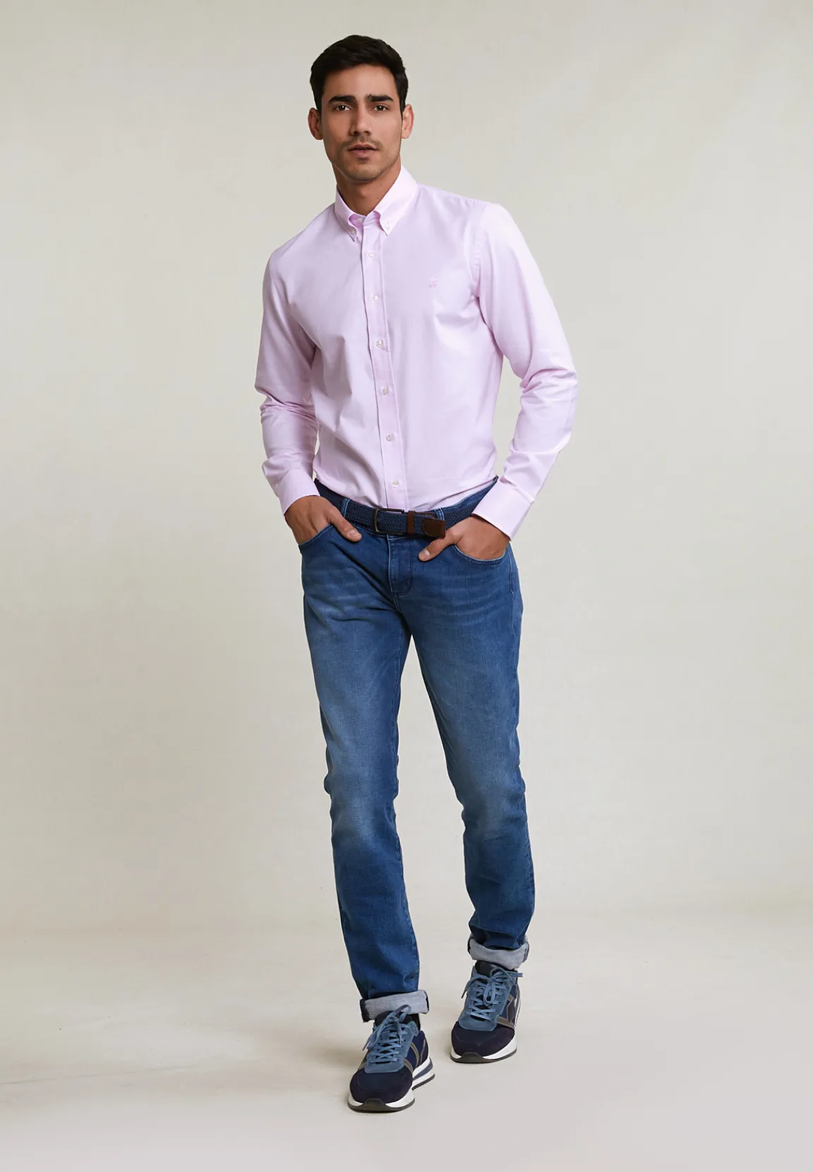 Discount River Woods Custom fit effen katoenen hemd roze -
