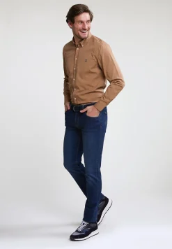 New River Woods Custom fit effen katoenen hemd caramel -
