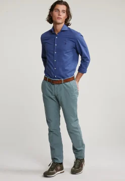 Sale River Woods Custom fit effen katoenen hemd blauw -