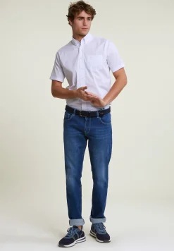 Clearance River Woods Custom fit effen performance stretch hemd korte mouwen wit -