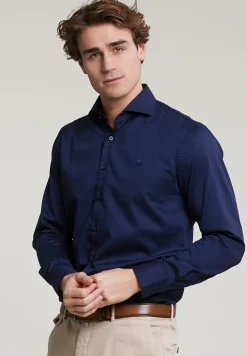 Online River Woods Custom fit effen stretch hemd blauw -
