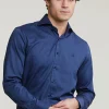 Fashion River Woods Custom fit effen stretch hemd blauw -