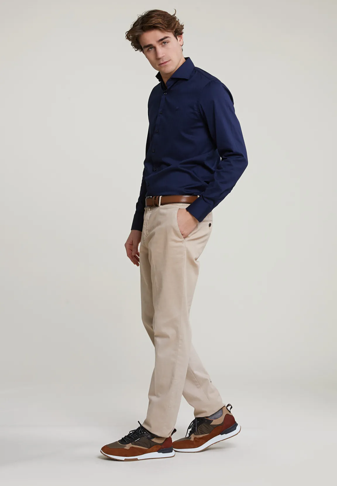 Online River Woods Custom fit effen stretch hemd blauw -