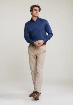 Fashion River Woods Custom fit effen stretch hemd blauw -