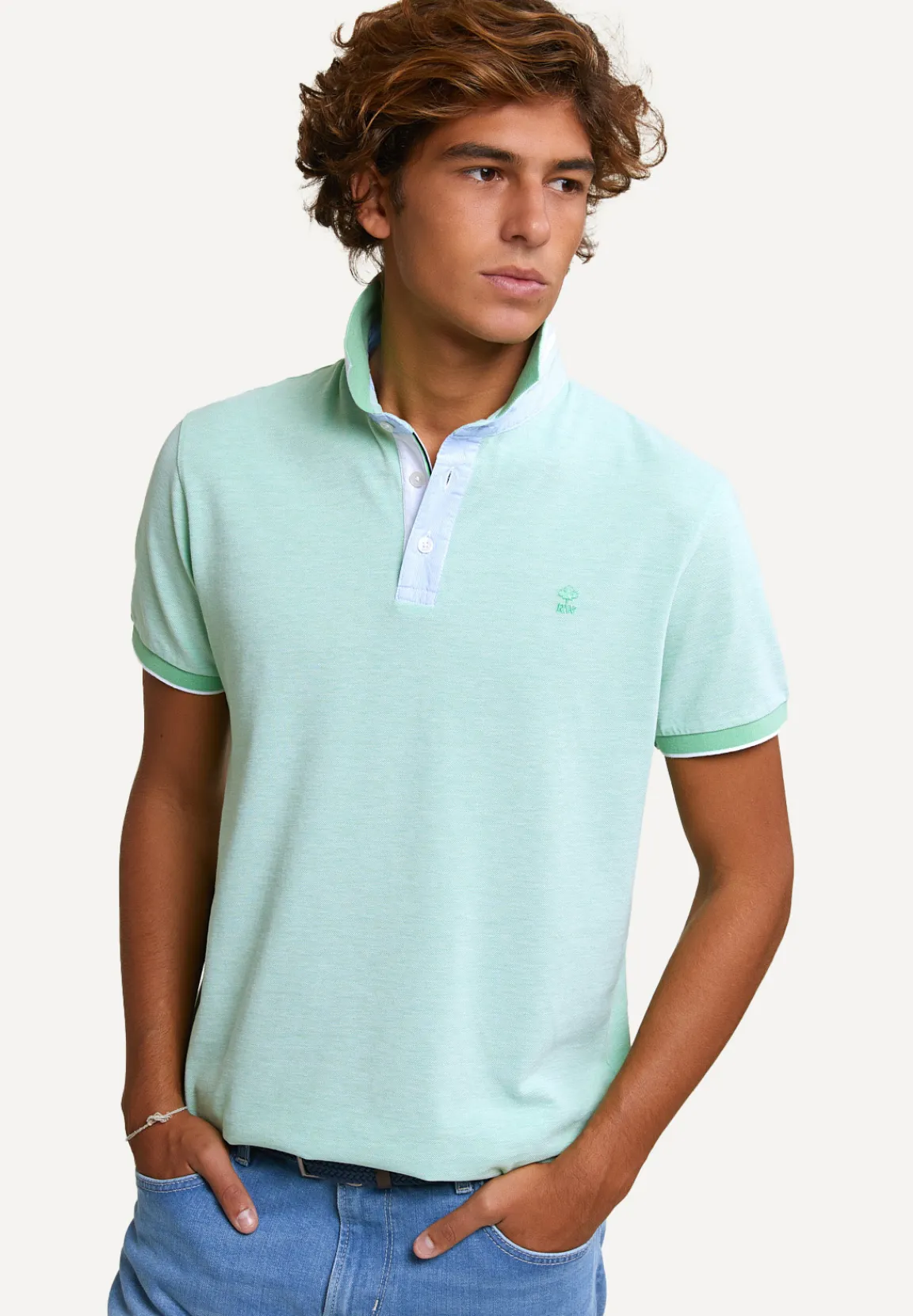 Discount River Woods Custom fit fancy katoenen polo lime mix -