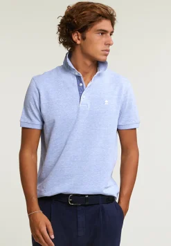 Hot River Woods Custom fit fancy katoen-linnen polo chambray mix -