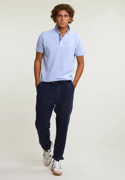 Hot River Woods Custom fit fancy katoen-linnen polo chambray mix -