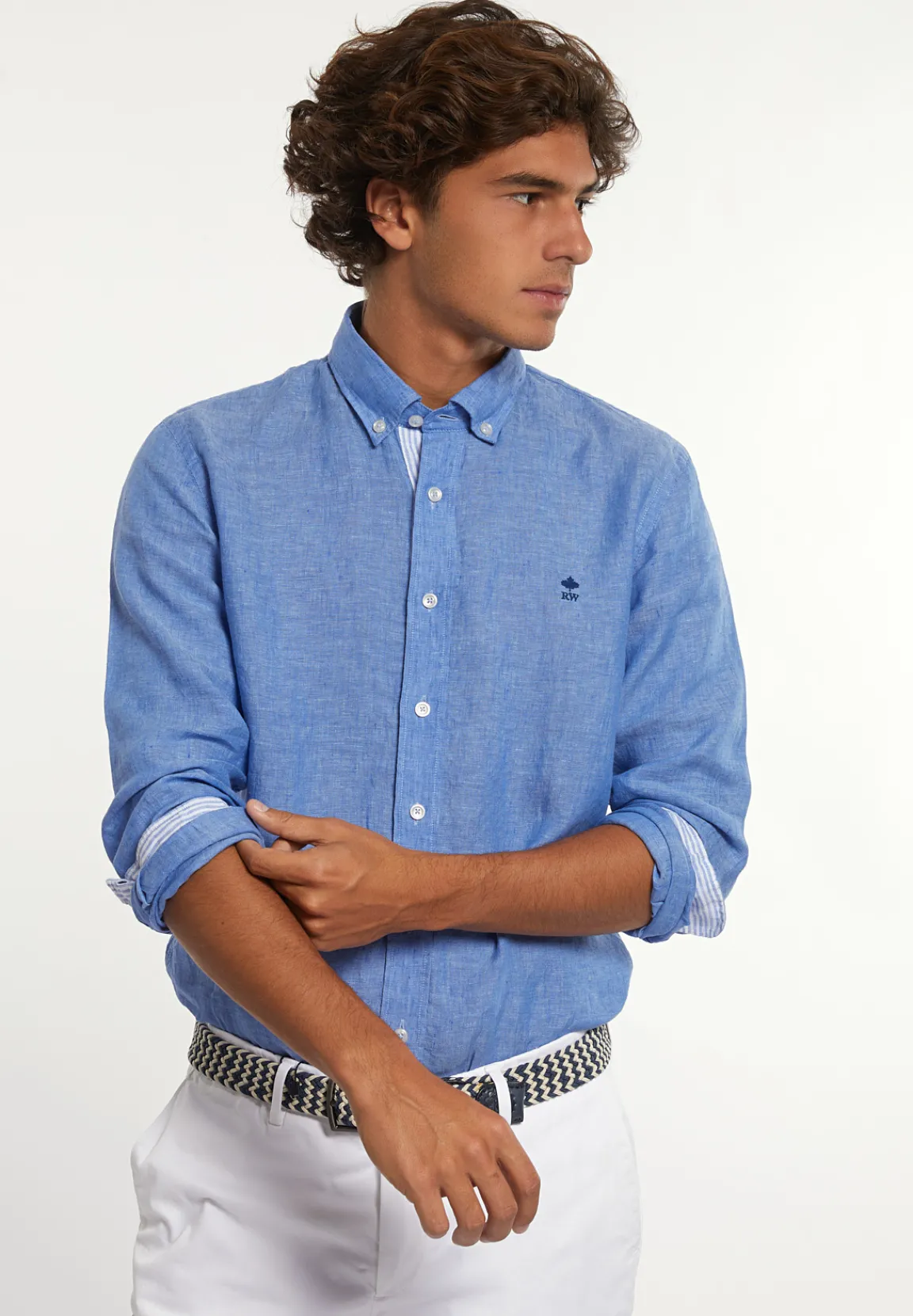 Discount River Woods Custom fit fancy linnen hemd blauw -