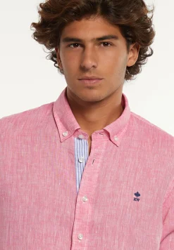Fashion River Woods Custom fit fancy linnen hemd roze -
