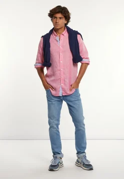 Fashion River Woods Custom fit fancy linnen hemd roze -
