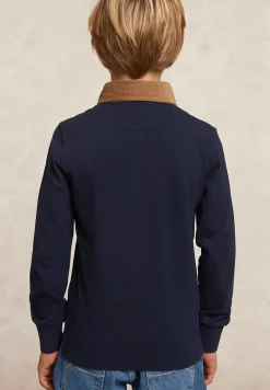 Discount River Woods Custom fit fancy pique polo blauw/bruin -
