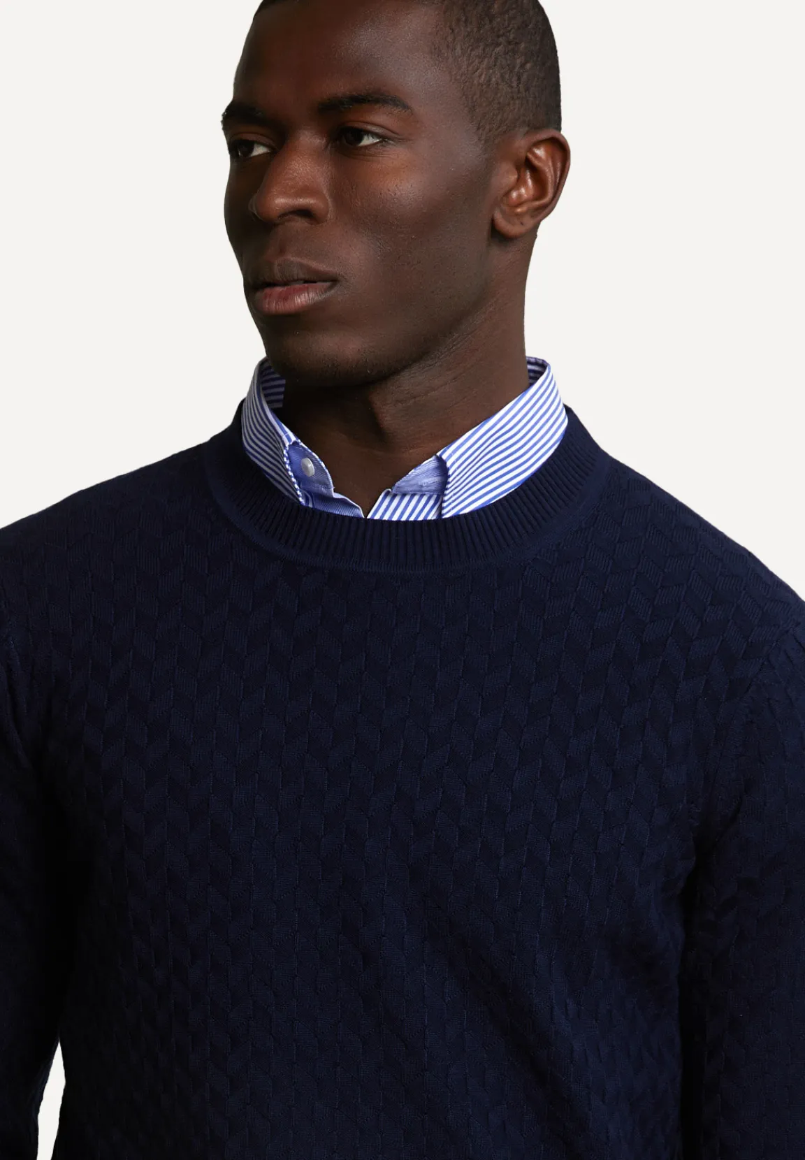 Best River Woods Custom fit fancy wollen trui ronde hals navy -
