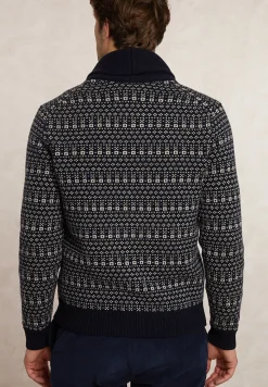 New River Woods Custom fit fancy zuivere scheerwol cardigan navy -