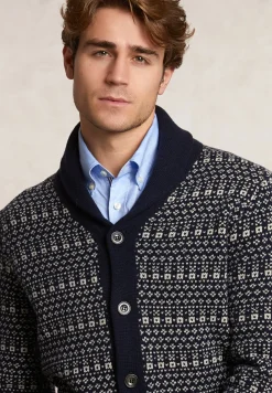 New River Woods Custom fit fancy zuivere scheerwol cardigan navy -