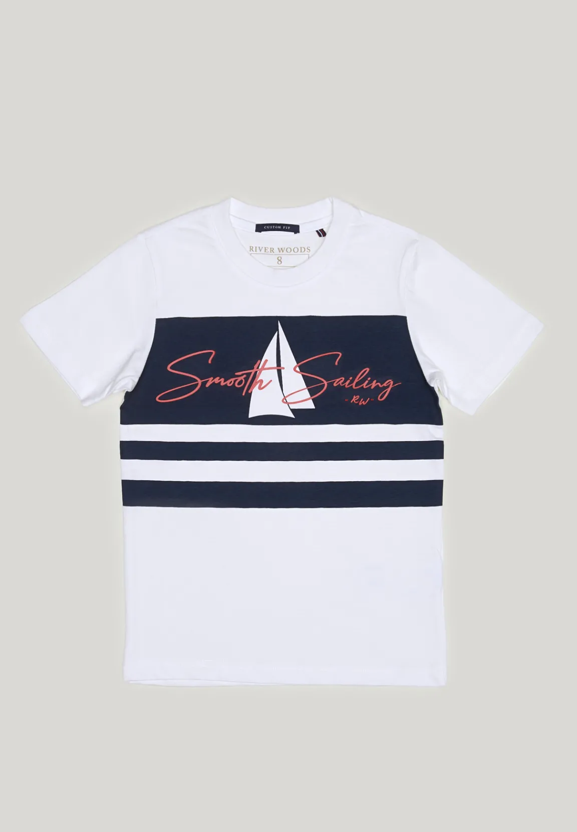 Discount River Woods Custom fit fantasie T-shirt wit/navy -