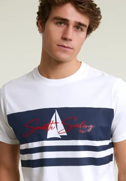 New River Woods Custom fit fantasie T-shirt korte mouwen écru/navy -