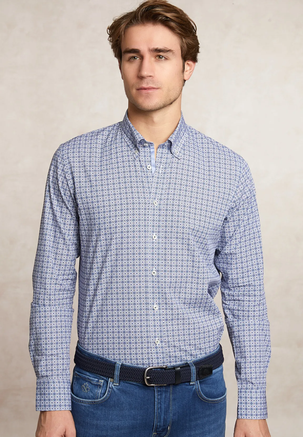 New River Woods Custom fit fantasiehemd blauw/wit -