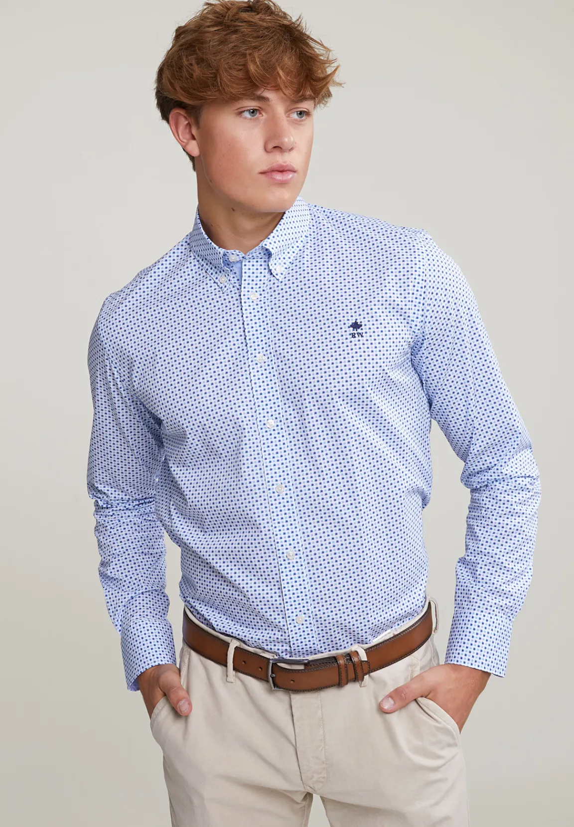 New River Woods Custom fit fantasiehemd blauw/wit -