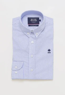 New River Woods Custom fit fantasiehemd blauw/wit -