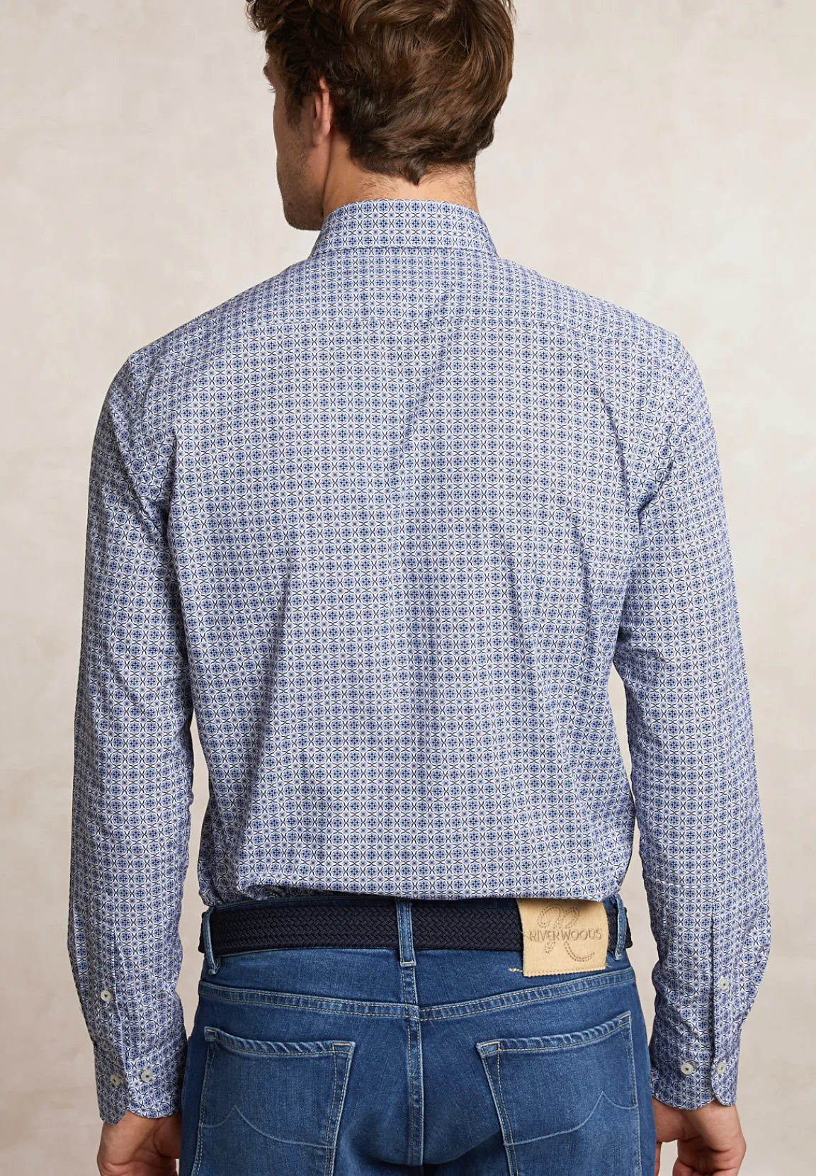 New River Woods Custom fit fantasiehemd blauw/wit -
