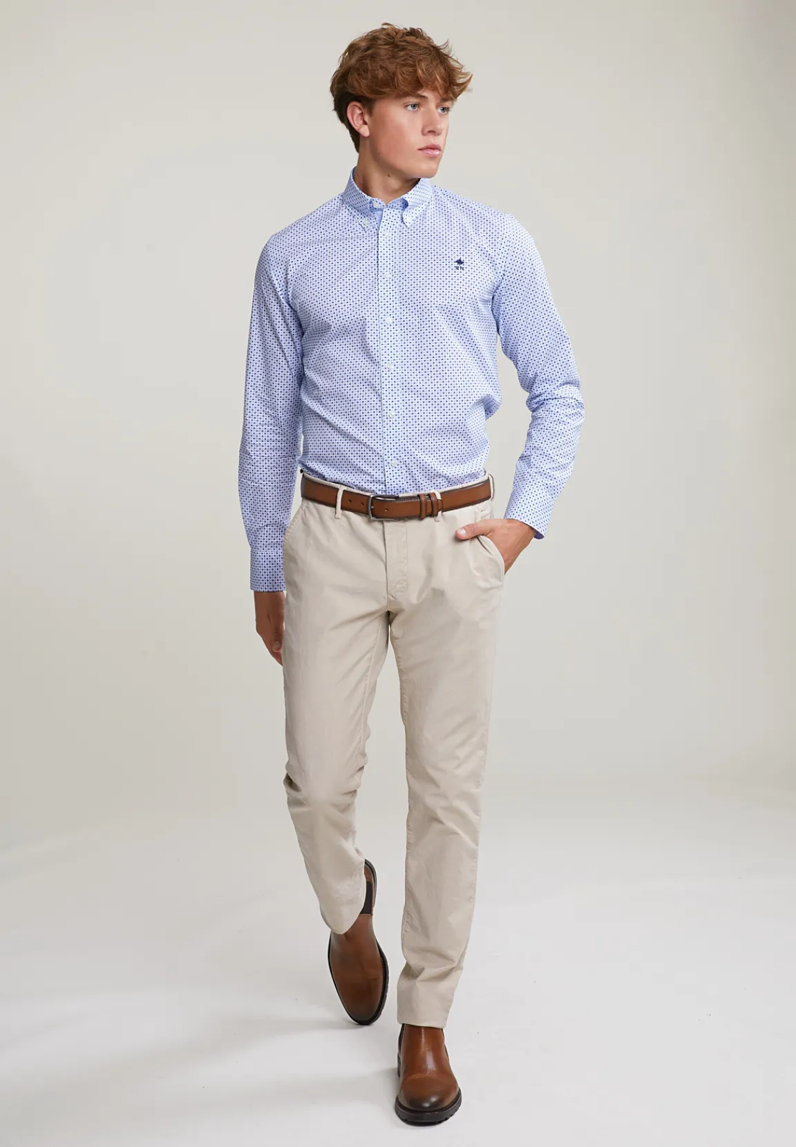 New River Woods Custom fit fantasiehemd blauw/wit -