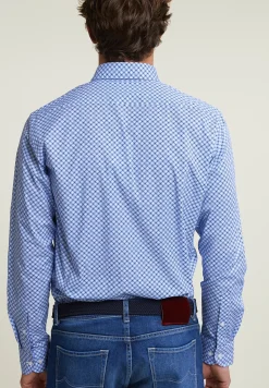 Online River Woods Custom fit fantasiehemd comfort stretch blauw/wit -