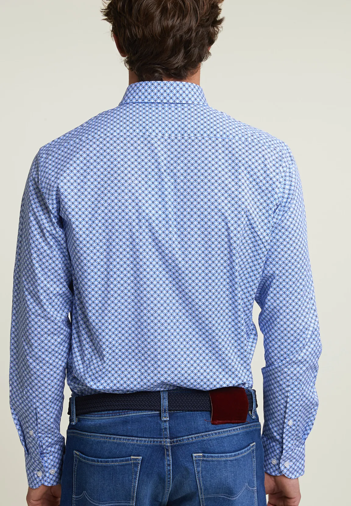 Online River Woods Custom fit fantasiehemd comfort stretch blauw/wit -