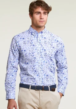 Sale River Woods Custom fit gebloemd hemd blauw/wit -
