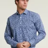Outlet River Woods Custom fit gebloemd hemd blauw -