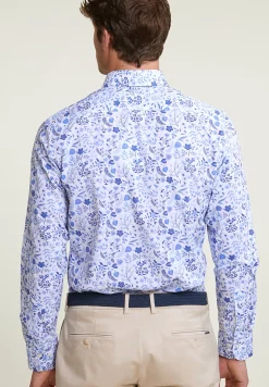 Sale River Woods Custom fit gebloemd hemd blauw/wit -