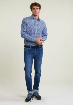 Outlet River Woods Custom fit gebloemd hemd blauw -