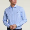 Best River Woods Custom fit gebloemde comfort stretch hemd blauw/wit -