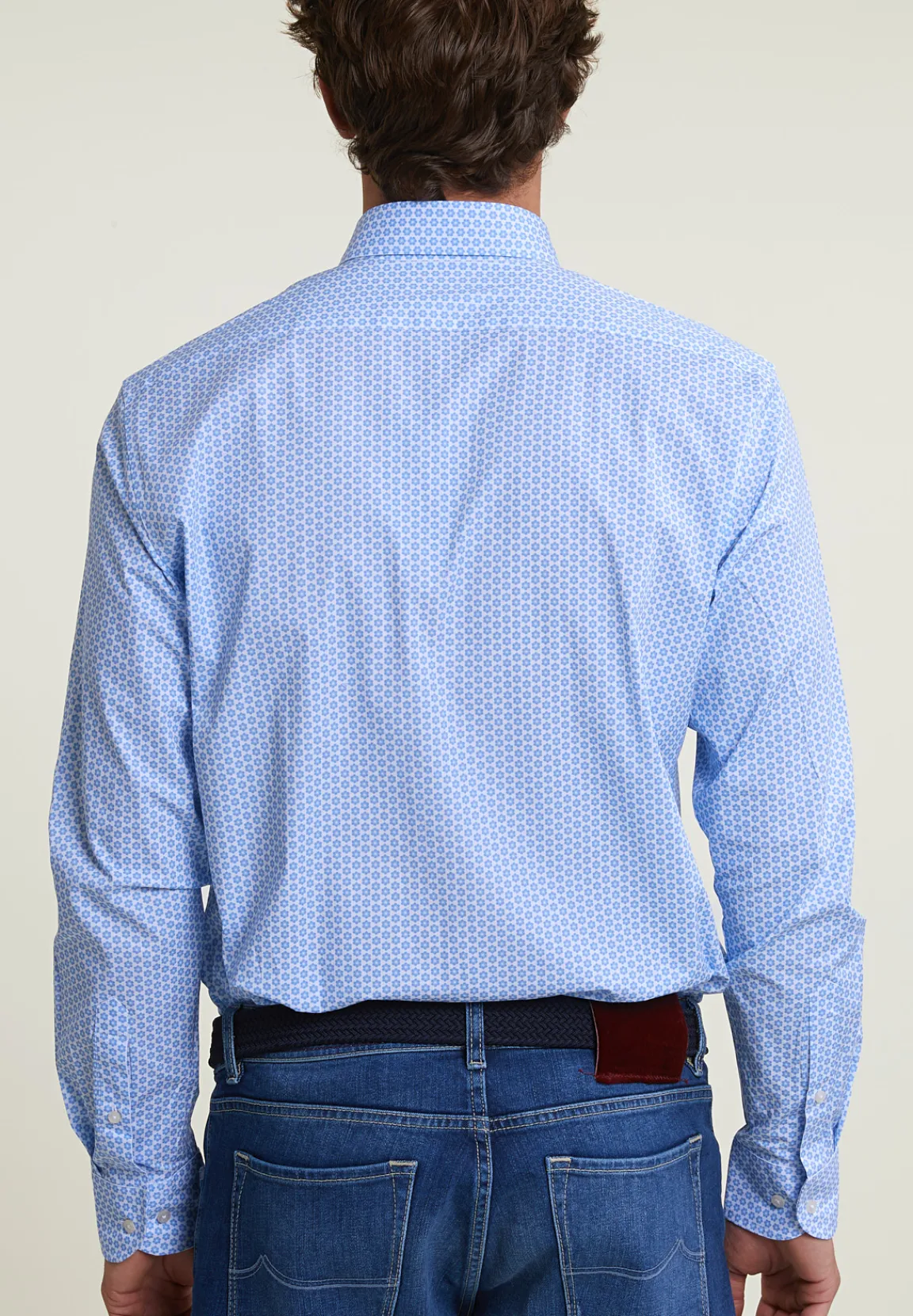 Best River Woods Custom fit gebloemde comfort stretch hemd blauw/wit -