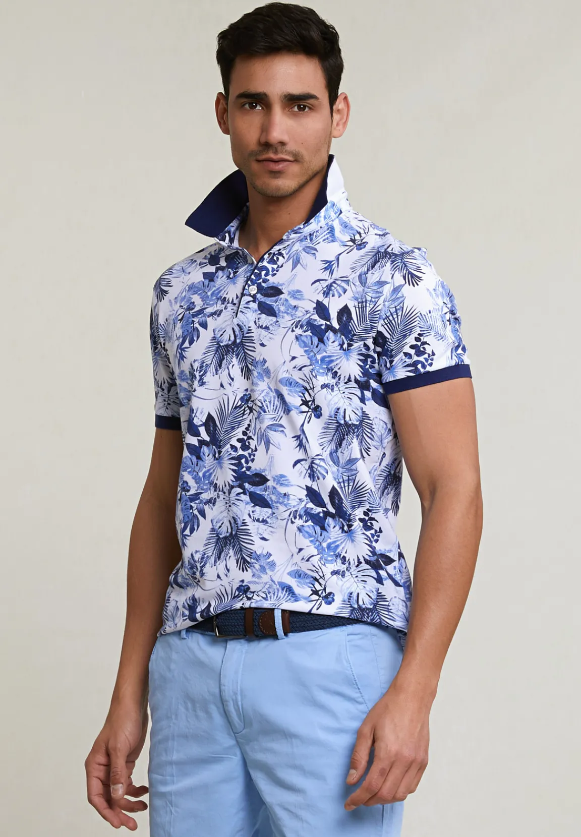 Discount River Woods Custom fit gebloemde katoenen polo écru -