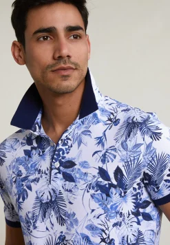 Discount River Woods Custom fit gebloemde katoenen polo écru -