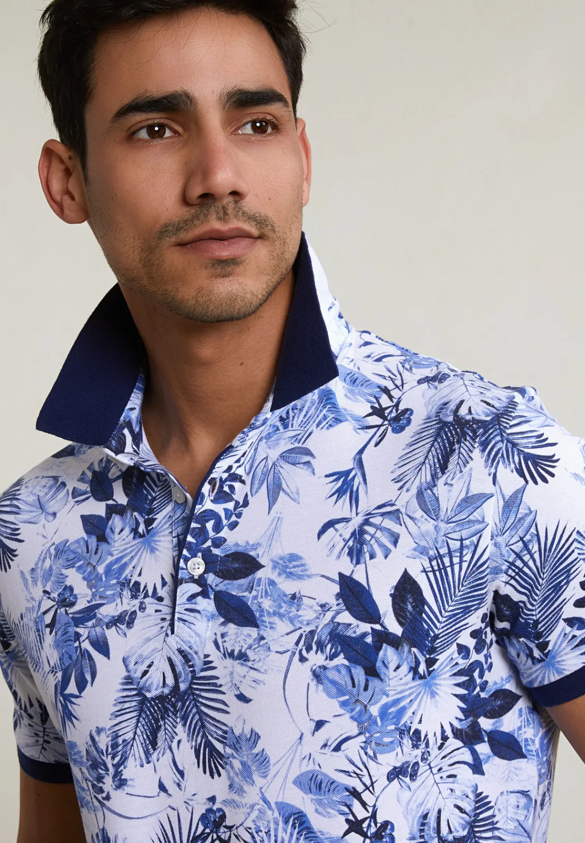Discount River Woods Custom fit gebloemde katoenen polo écru -