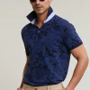 Best River Woods Custom fit gebloemde stretch polo blauw -
