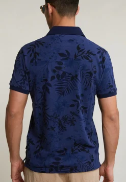 Best River Woods Custom fit gebloemde stretch polo blauw -