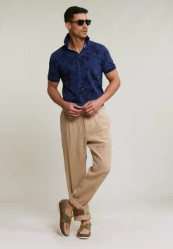 Best River Woods Custom fit gebloemde stretch polo blauw -