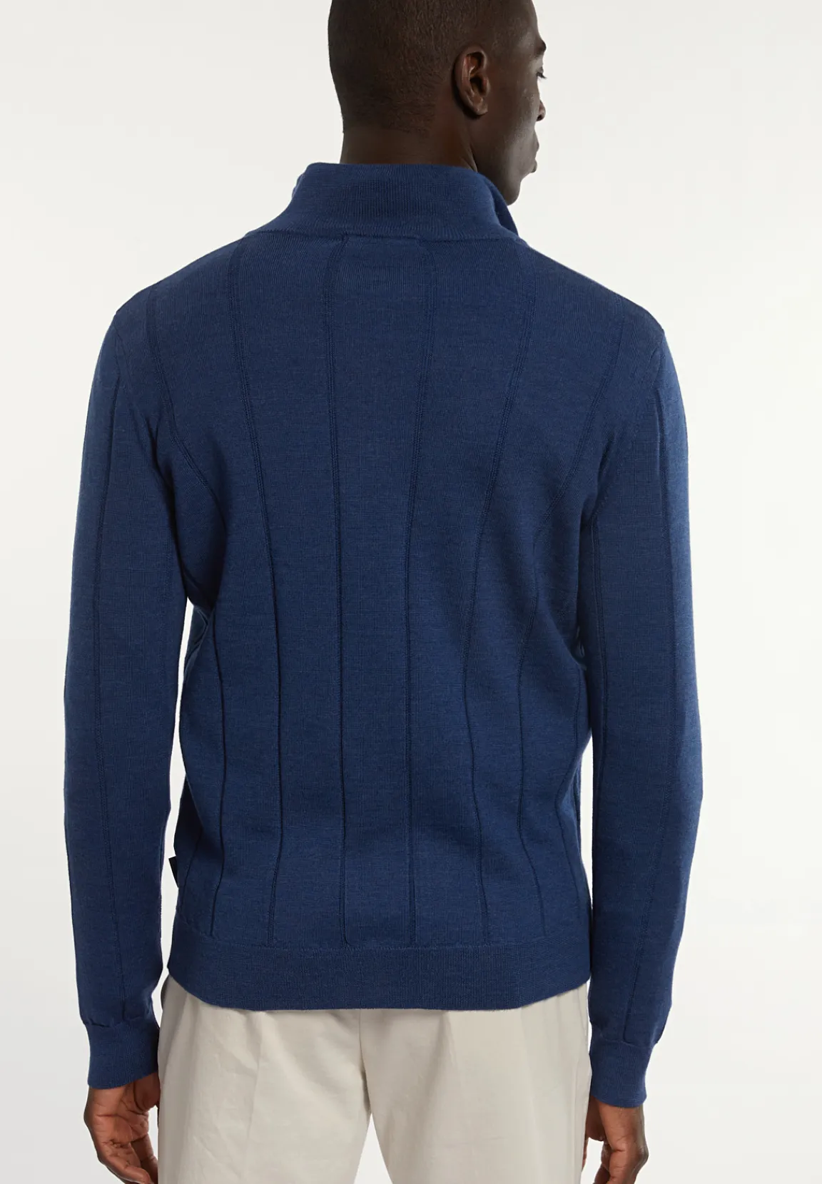 Fashion River Woods Custom fit geribde merinotrui opstaande kraag mykonos blue mix -