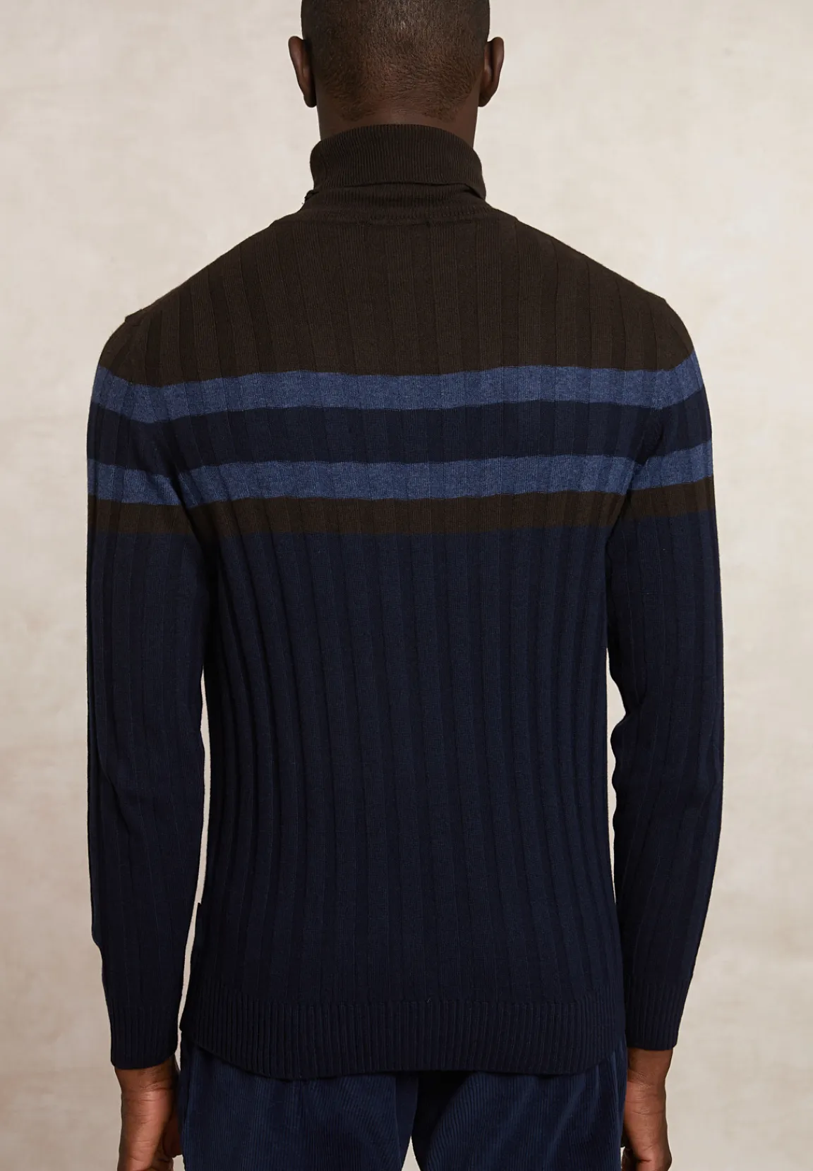 Best River Woods Custom fit geribde wol-kasjmier rolkraagtrui navy/ganache -